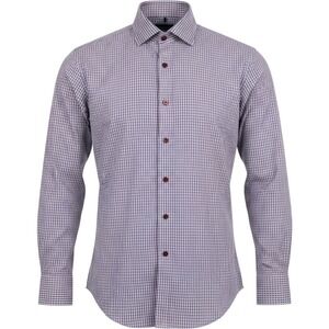 Twillory Performance Button Down Shirt 16 34-35 Blue Burgundy Check Tailored Fit